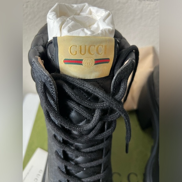 Gucci GG Women’s Quilted Lace Up Platform Black/Grey Combat Boots Size 42 - Picture 4 of 11